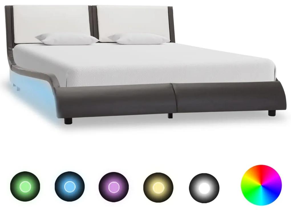 280369 vidaXL Cadru de pat cu LED, gri și alb, 140 x 200 cm, piele ecologică