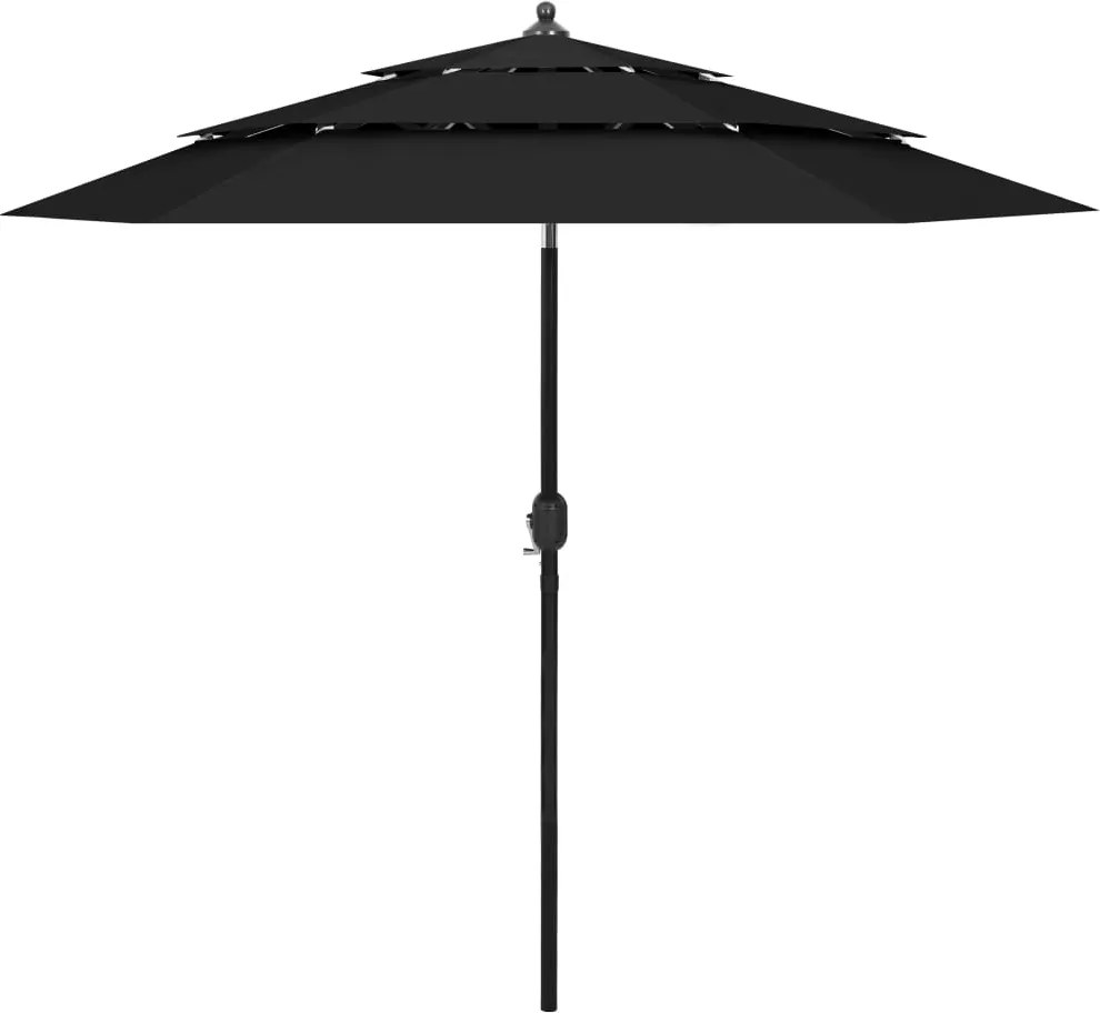 vidaXL Umbrelă de grădină cu 3 niveluri, stâlp aluminiu, negru, 2,5 m