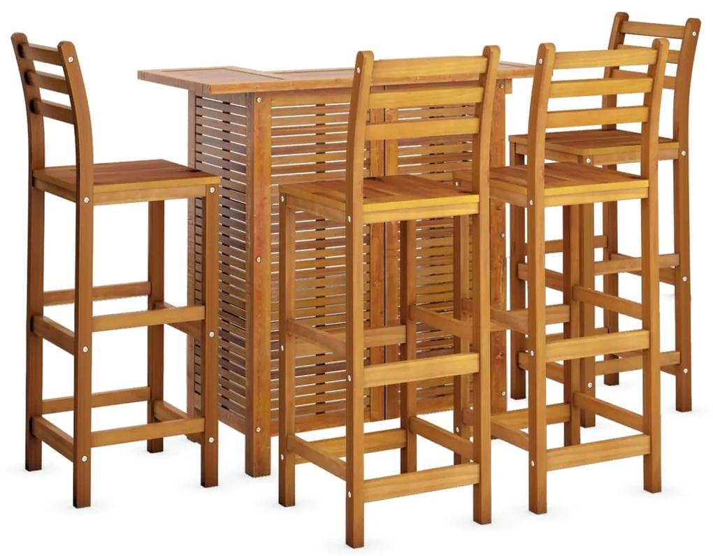 Set mobilier de bar de gradina, 5 piese, lemn masiv de acacia Scaune de bar cu spatar, 5