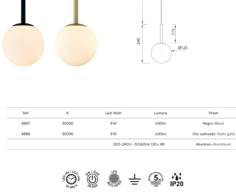 Pendul LED design modern PUEBLA negru MA-8887