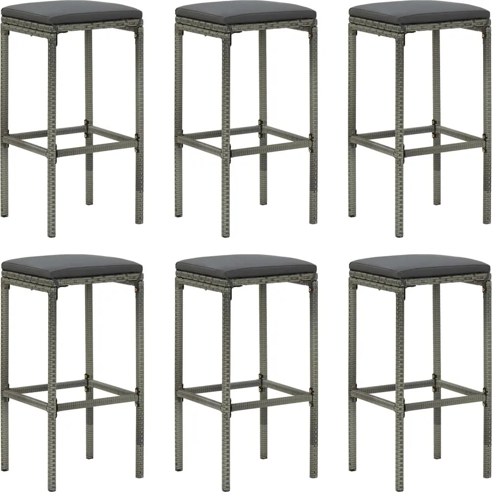 vidaXL Scaune de bar cu perne, 6 buc., gri, poliratan
