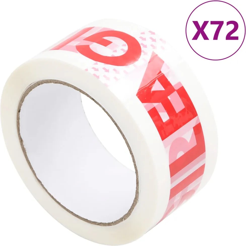 vidaXL Bandă adezivă ambalare 72 buc. imprimeu FRAGILE, alb 48 mmx66 m