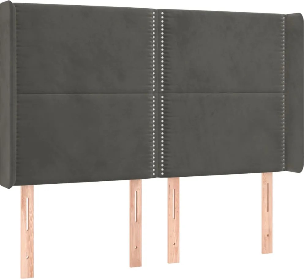 vidaXL Tăblie de pat cu aripioare gri închis 147x16x118/128 cm catifea