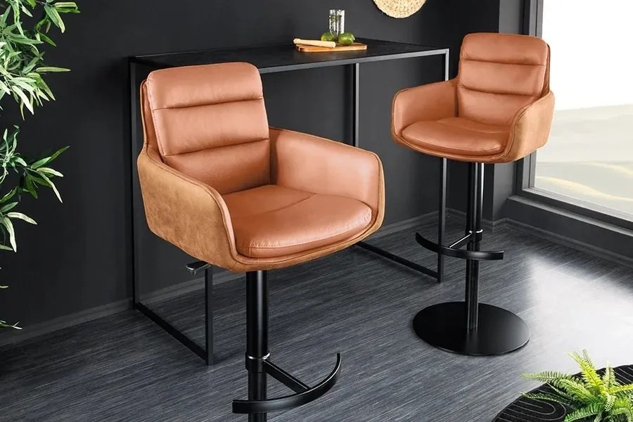 Scaun de bar pivotant Big George, microfibra/ piele coniac