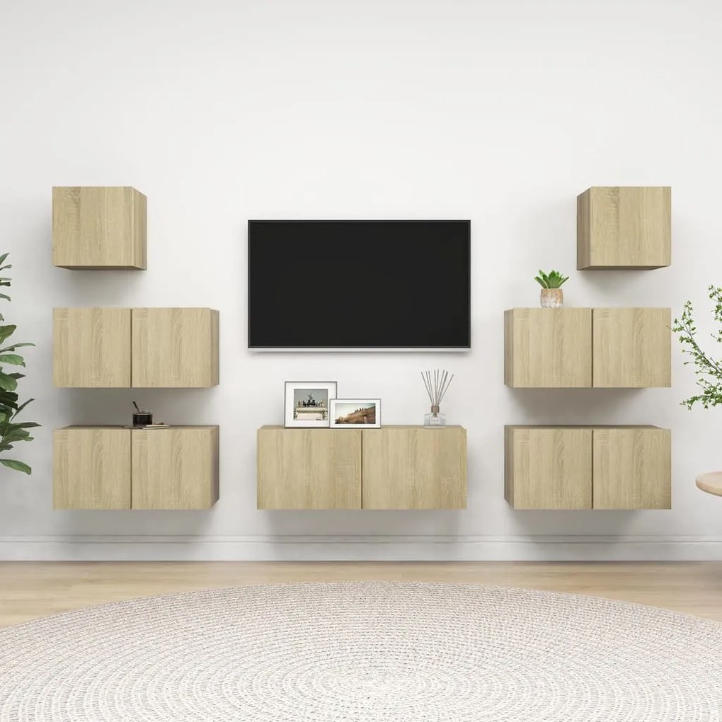 vidaXL Set dulapuri TV, 7 piese, stejar sonoma, lemn prelucrat