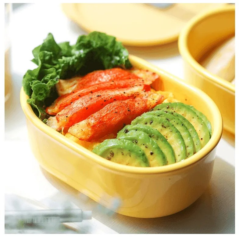 Cutie pentru pranz ceramica Buydeem CT3007-MY, 500 ml, 19.5x11x16.5 cm, Rezistenta la căldura pana la 230°C, Compatibila cuptor si cuptor cu microunde, Galben