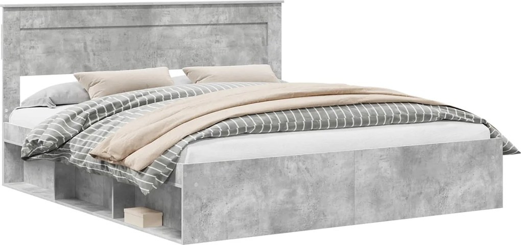 vidaXL Cadru de pat cu headboard Beton 200 x 200 cm Lemn de pin masiv