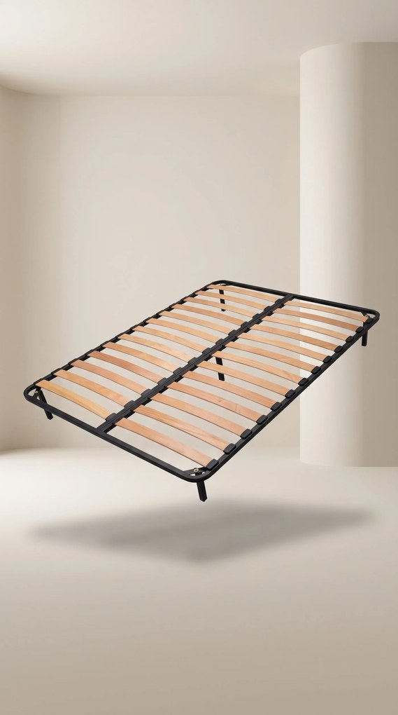 Somieră metalică cu lamele din fag Qualitysom Dublă 160×190 cm, rabatabilă