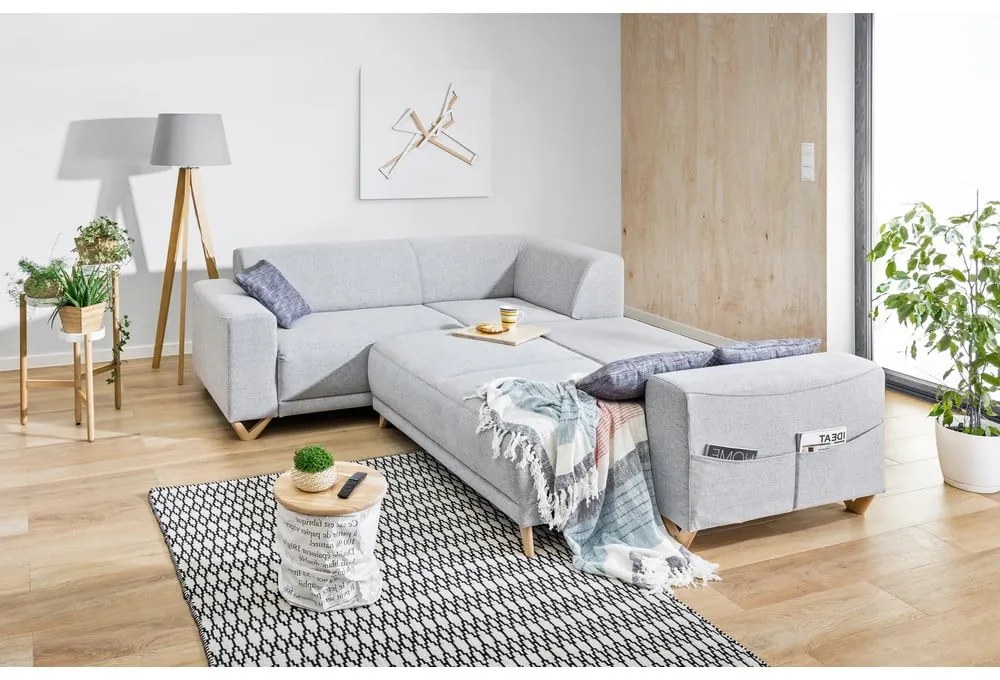 Colțar gri deschis extensibil/cu spațiu de depozitare (cu colț pe partea stângă/în formă de ”L”) Classy Sophie – Miuform