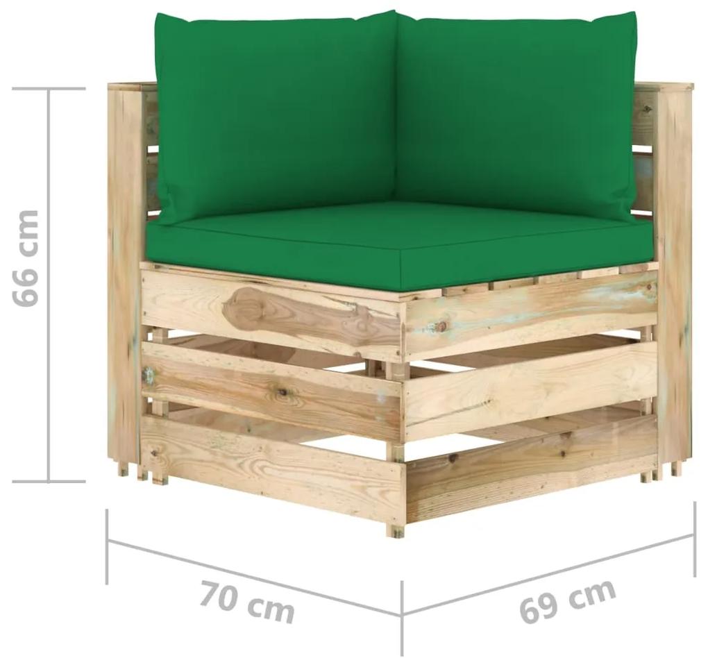 Set mobilier de gradina cu perne, 7 piese, lemn verde tratat green and brown, 7