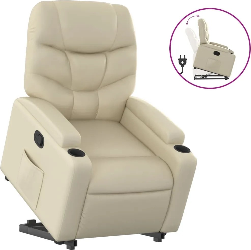 vidaXL Fotoliu rabatabil cu ridicare, crem, piele ecologică