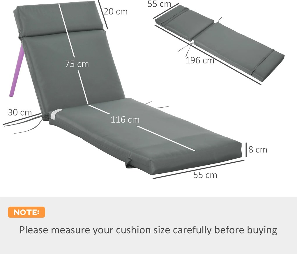 Outsunny Set 2 Perne pentru Scaune de Exterior cu Curele, Perne de Exterior Umplute cu Bumbac și Poliester, pentru Șezlonguri, Fotolii de Grădină, 196x55x8 cm, Gri Închis | Aosom Romania