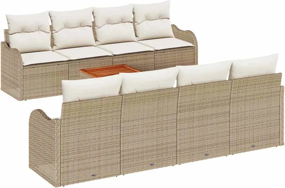 vidaXL Set de canapele pentru grădină cu pernă 9 pcs Bej poliratan