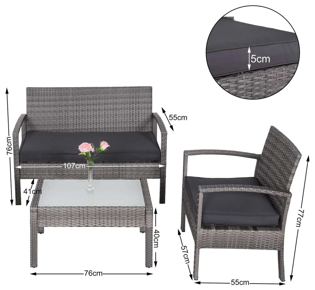Deuba Set canapele de gradina - perne gri, antracit