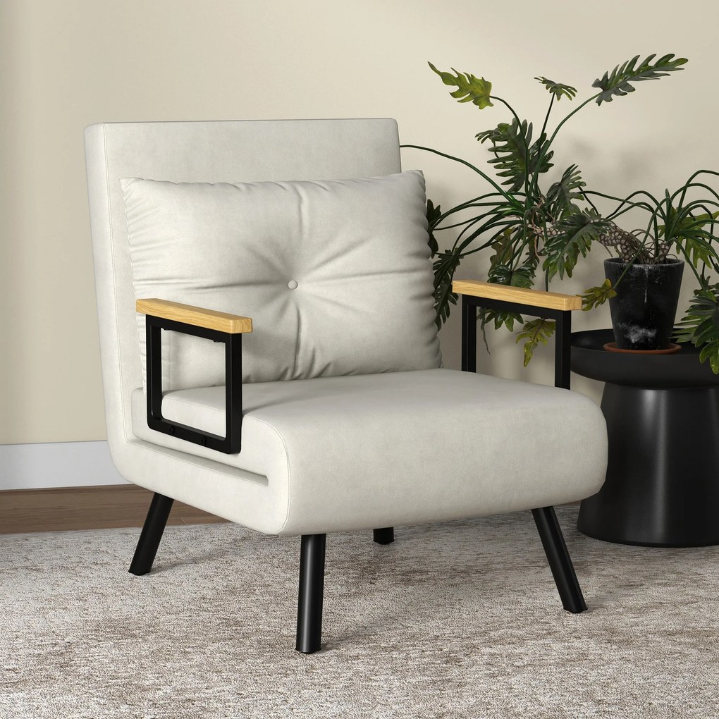 HOMCOM Canapele Extensibile Individuală Alb Crem 63x73x81 cm cu Pernă Extensibilă pe 5 Nivele | Aosom Romania