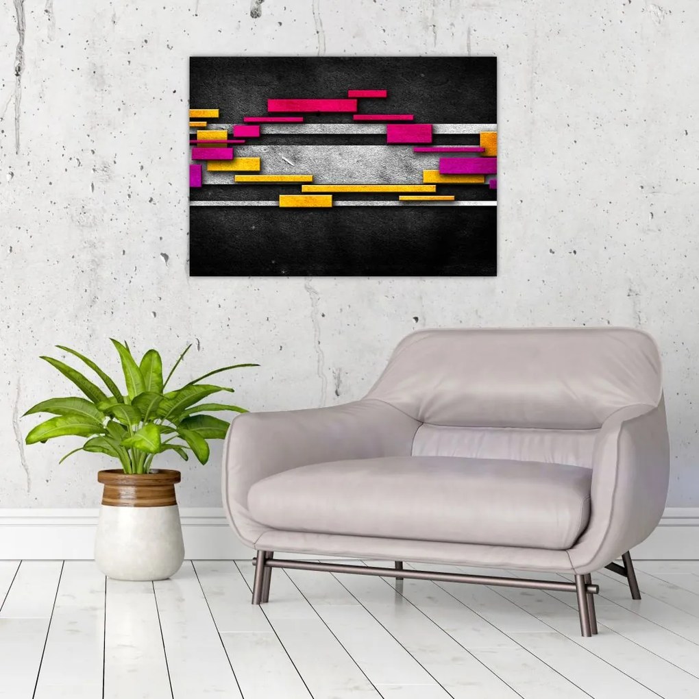 Tablou pe sticlă - Abstrac colorat, fundal negru (70x50 cm)