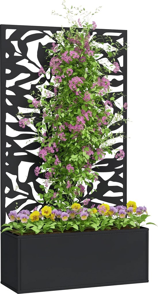 Outsunny Jardinieră cu spalier ghiveci dreptunghiular mărime mare panou de intimitate metal 61 x 23 x 113 cm negru | Aosom Romania
