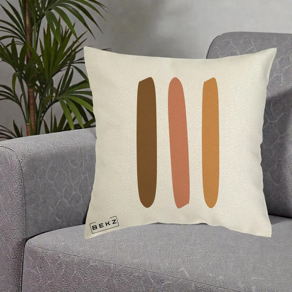 Perna Decorativa Abstract Linii Terracotta, 40x40 cm, Ecru, Husa Detasabila, Perna Inclusa, BEKZ®