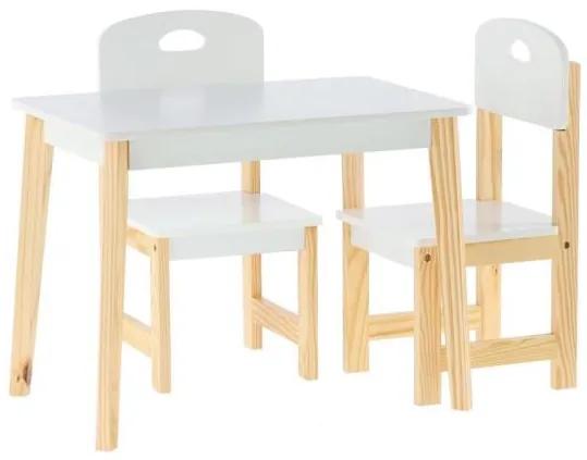 Set masa cu 2 scaune, pentru copii, lemn, MDF, alb, 60x40x46 cm, Daisy