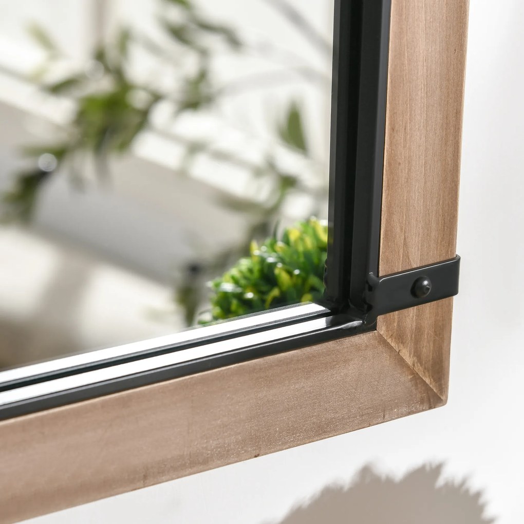 HOMCOM Oglindă de Perete cu Formă de Arc, Detalii Moderne și Cârlige, Oglindă din MDF și Sticlă, 60x93 cm, Maro și Negru | Aosom Romania