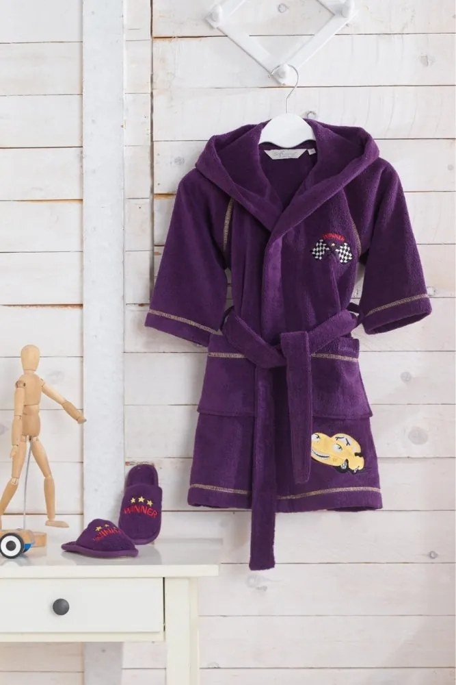 Halat pentru copii PILOT + papuci în cutie cadou 4 ani (mărime 104 cm) Violet