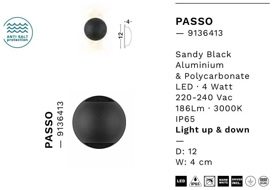Aplica exterior cu iluminat sus si jos LED IP65 PASSO negru