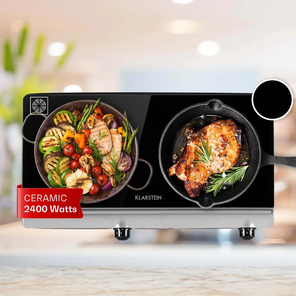 Cookbuddy, plită dublă, 2400 W, 5 niveluri de putere, sticlă ceramică