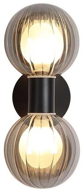 Aplica baie Protectie IP44 metal negru, sticla fumurie Luminsphere 2Lt