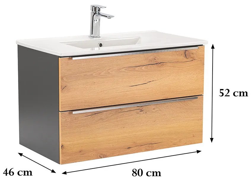 Dulap inferior Vario Trim 80 cu lavoar antracit-stejar