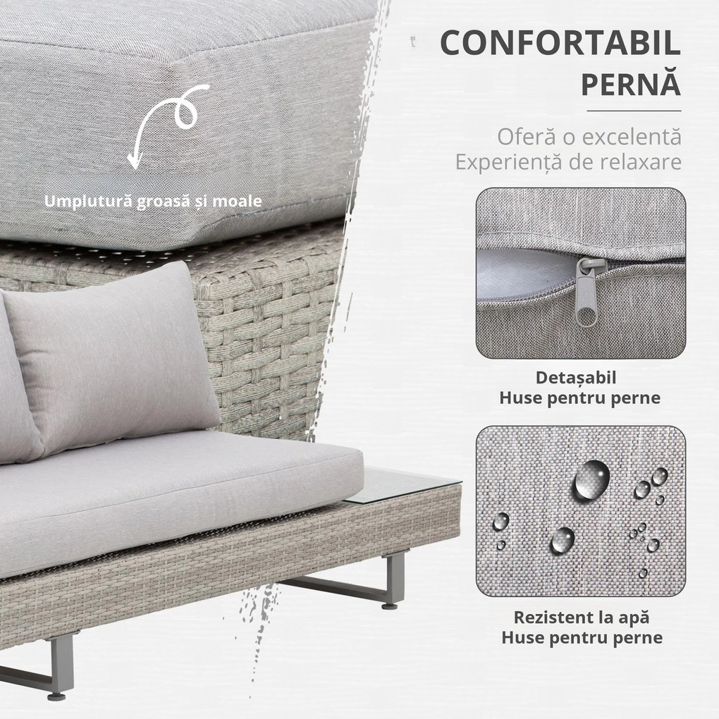Salon de Gradina Outsunny, Set Canapele cu Masa din Ratan Gri | Aosom Romania