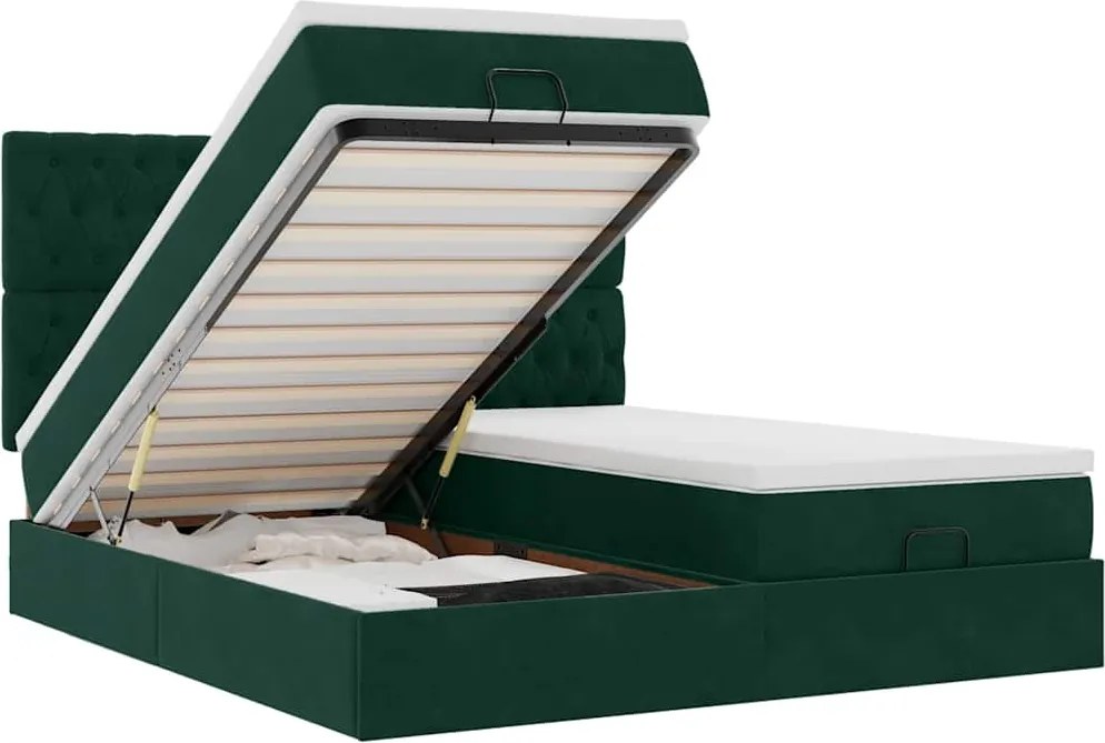 vidaXL Cadru de pat otoman cu saltele Verde închis 160x200cm catifea
