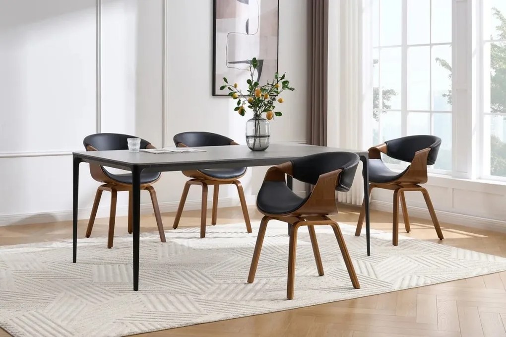 Scaun retro imitatie piele neagra, lemn furniruit ORGANIC