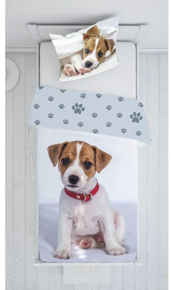 Lenjerie de pat pentru copii gri din bumbac pentru pat de o persoană 140x200 cm Dog – Jerry Fabrics