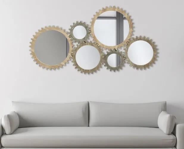 Decoratiune de perete cu oglinda, din MDF Ingranaggio Natural, l137xA3xH73,5 cm