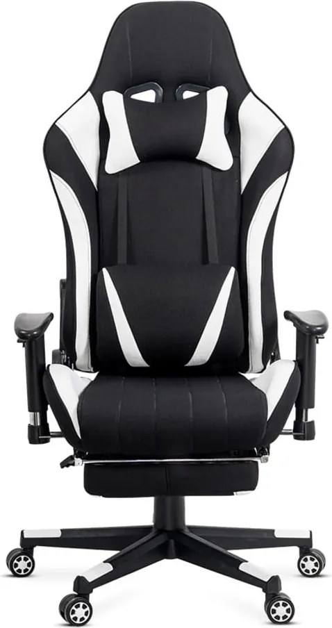 Scaun gaming alb din stofa cu suport de picioare, ergonomic si reglabil OFF 296