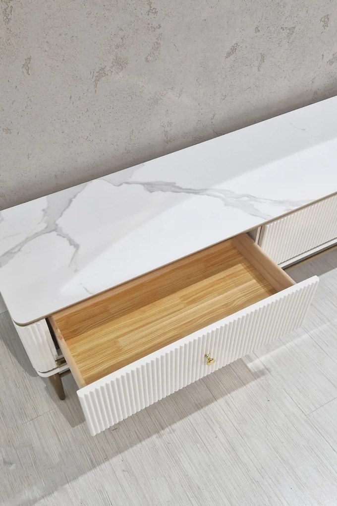 Comoda TV Violino alb/auriu L200 cm