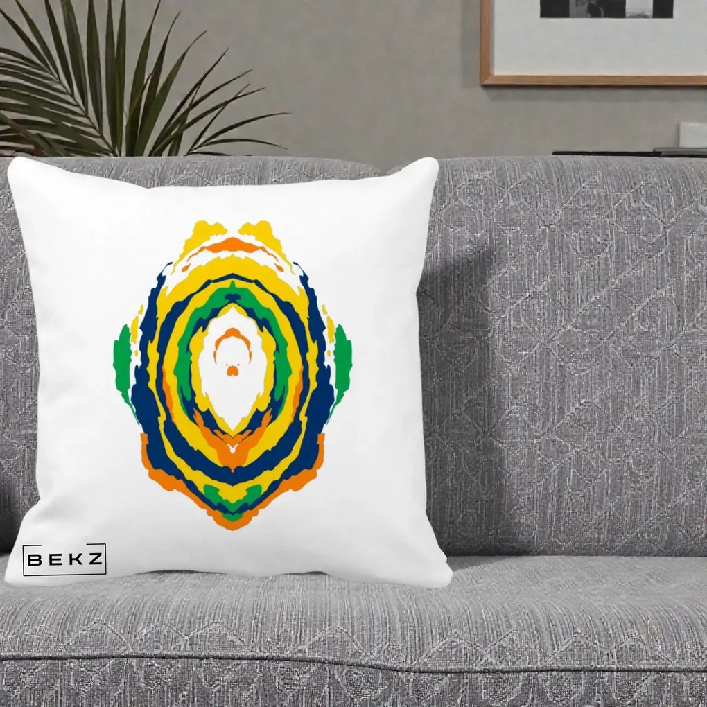 Perna Decorativa Oval Abstract Multicolor, 40x40 cm, Alba Mata, Husa Detasabila, Perna Inclusa, BEKZ®