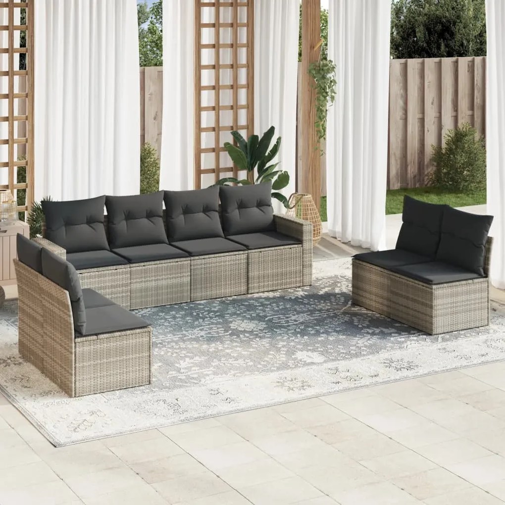 3218842 vidaXL Set mobilier de grădină cu perne, 8 piese gri deschis poliratan