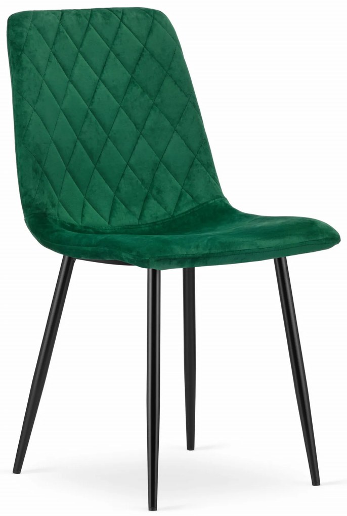 Set de dining 1 + 4, masa neagra RAMOD 100x60 cm decor marmura + scaun verde TURIN cu picioare negre