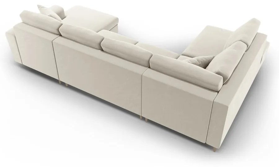 Colțar bej extensibil, cu spațiu de depozitare cu tapițerie din catifea (cu colț pe partea stângă-în formă de "U") Kyoto – Cosmopolitan Design