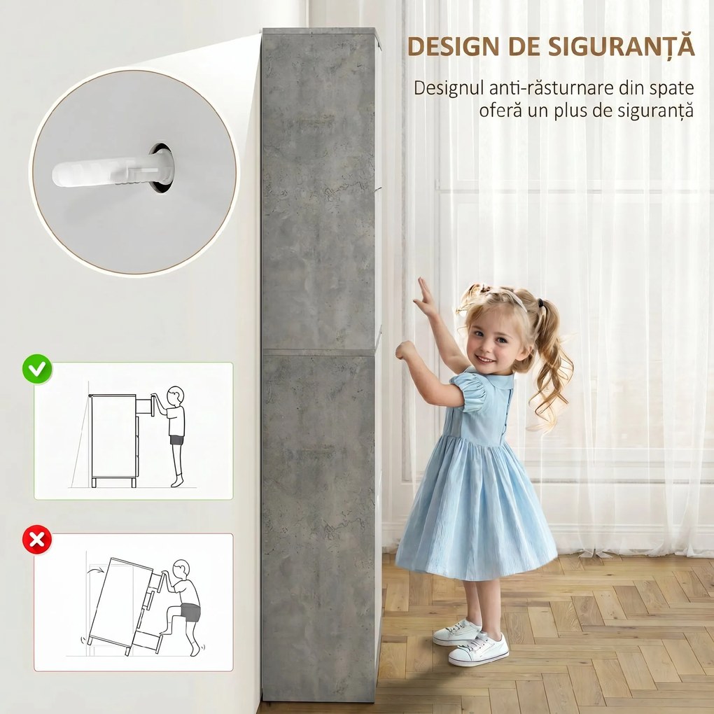 HOMCOM Scarpieră Economisitoare de Spațiu Modernă cu 4 Ante pentru 16 Perechi de Pantofi, 62.5x26x156 cm, Gri Ciment | Aosom Romania