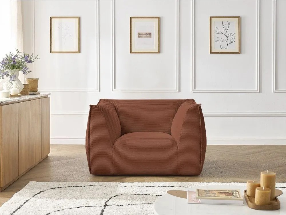 Fotoliu portocaliu cu tapițerie din catifea reiată Giorgia – Bobochic Paris