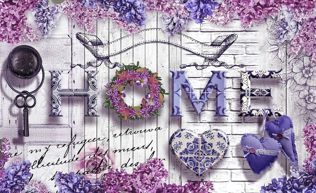 Fototapet - Home - inscripție florală (254x184 cm)