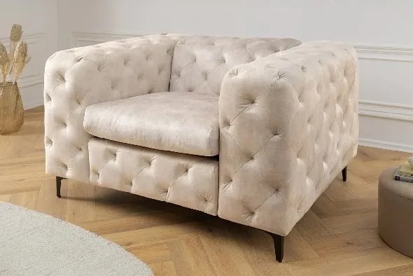 Fotoliu design Chesterfield, Catifea Bej Sampanie MODERN BAROCK