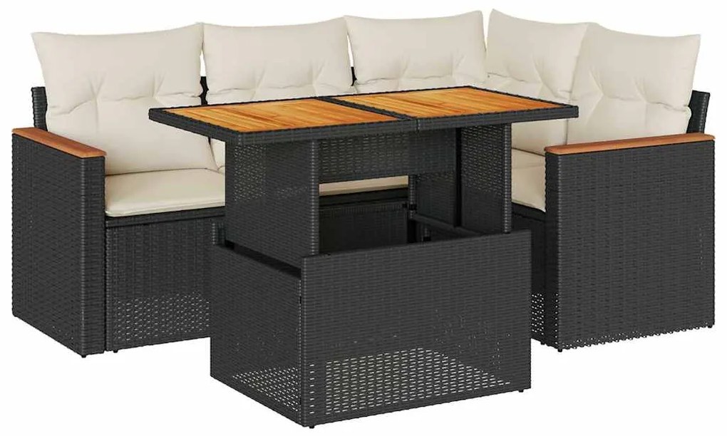 3327479 vidaXL Set mobilier de grădină cu perne, 5 piese,poliratan/lemn acacia