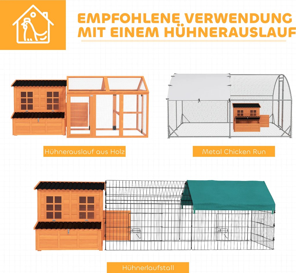 PawHut Cotet pentru găini cu cuib pentru 4-6 găini, acoperiș rezistent la apă, lemn de brad, plastic, 100 x 86 x 100 cm, Portocaliu | Aosom Romania