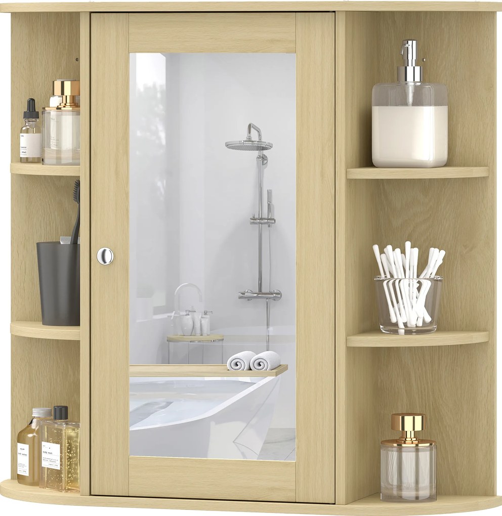 HOMCOM Dulap de baie cu oglindă Dulap de perete cu rafturi deschise 66x17x63 cm Natural | Aosom Romania