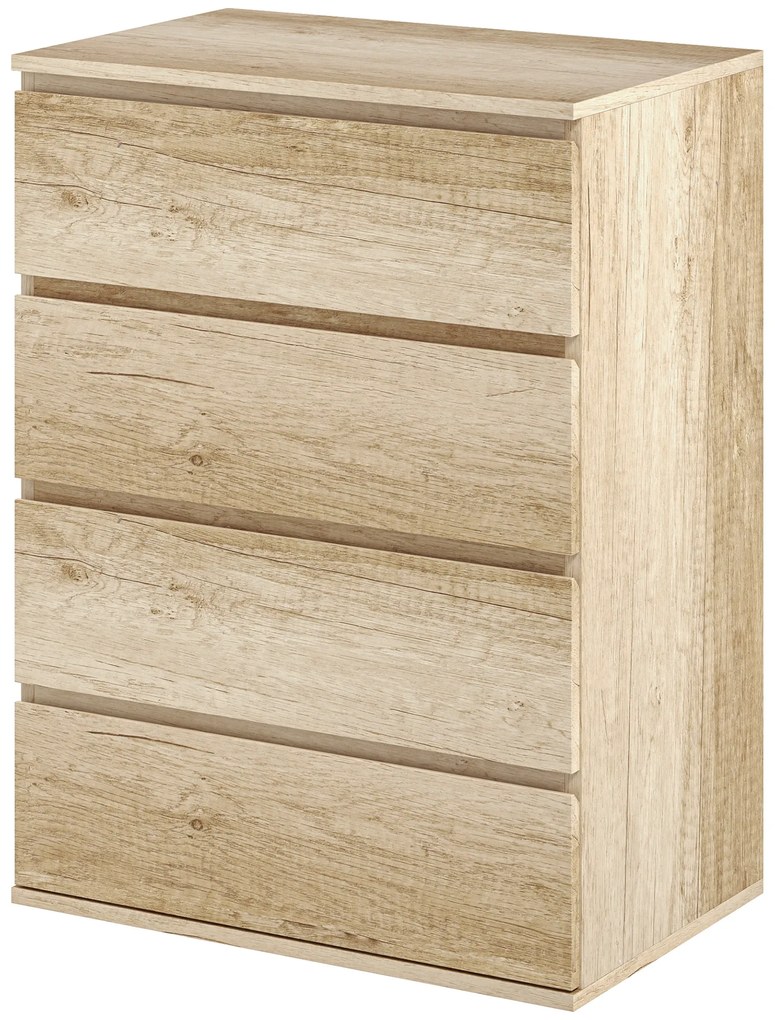 HOMCOM Comodă 4 sertare mobilier de depozitare design minimalist fără mânere 60 x 40 x 80 cm natural | Aosom Romania