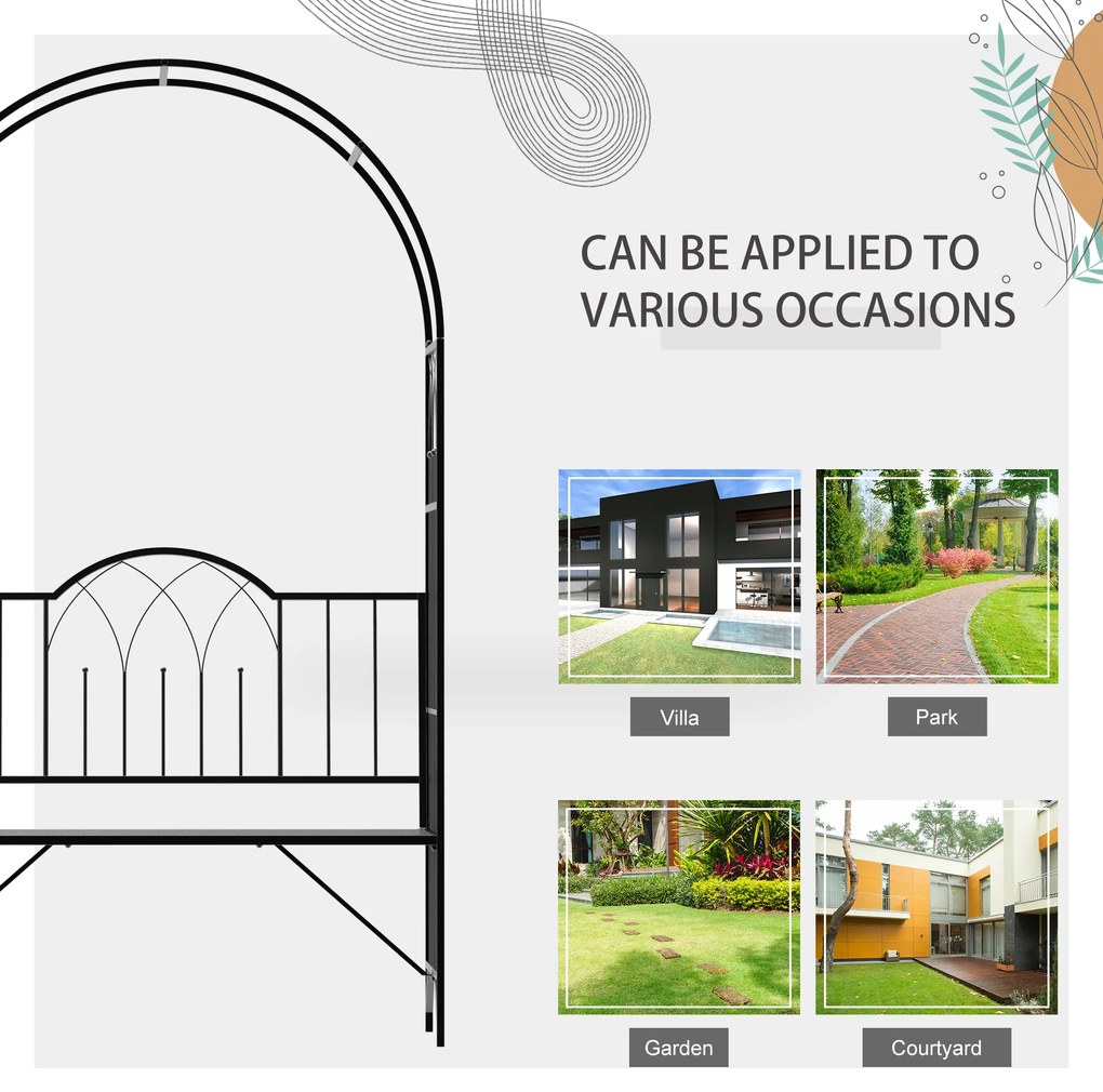Outsunny Bancuta de Gradina cu Arc, 2 Locuri, cu Bolta pentru Flori Suspendate, Design Elegant, Rezistent la Intemperii, Negru | Aosom Romania