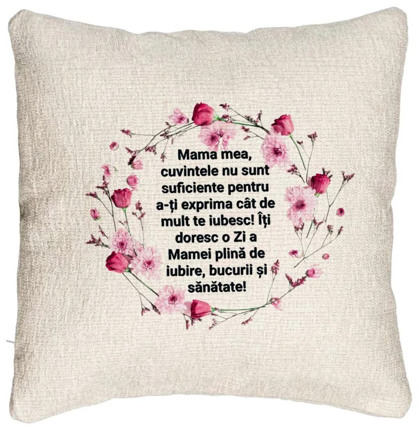 Perna Decorativa Canapea, Model cu Model pentru Mama cu text 40x40 cm, Cu fermoar